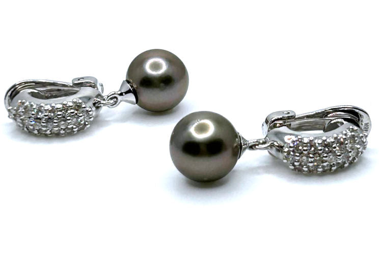 0.60ct Tahitian Pearls & Diamond Drop Earrings in 18K White Gold