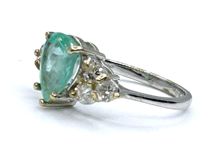 1.94ct Colombian Emerald & Diamond Cluster Ring in 14K White Gold