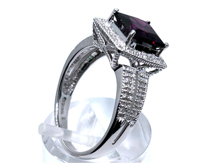 1.65ct Rhodolite Garnet &Diamond Ring in 10K White Gold
