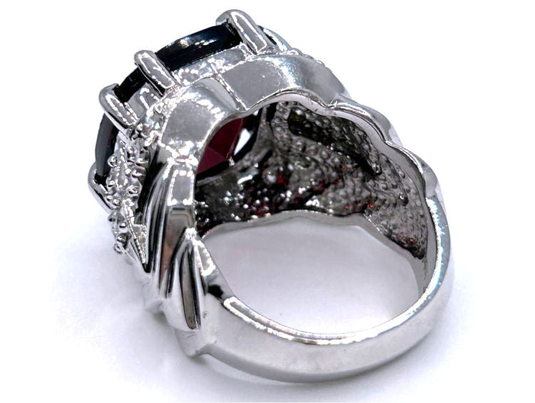 12.56ct Rhodolite & Diamond Ring in 14K White Gold