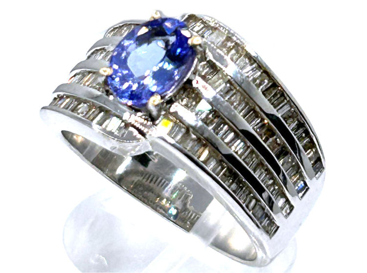 2.04ct Tanzanite & Diamond Ring in 18K White Gold - Baguette Shape