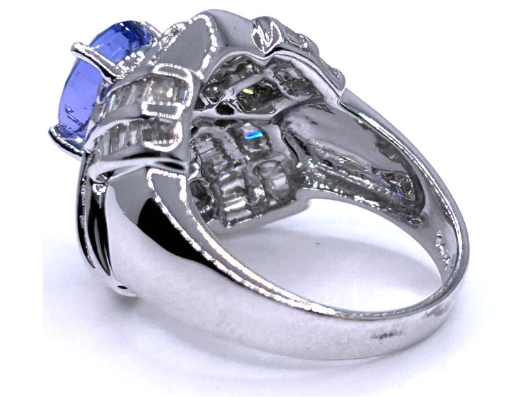 4.41ct Tanzanite & Diamond Ring in 14K White Gold - Round Shape