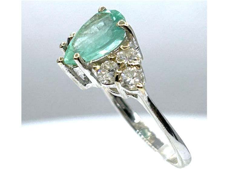 1.94ct Colombian Emerald & Diamond Cluster Ring in 14K White Gold