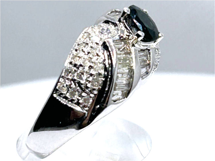 1.38 Ct Diamond Blue Sapphire Ring in 18k White Gold