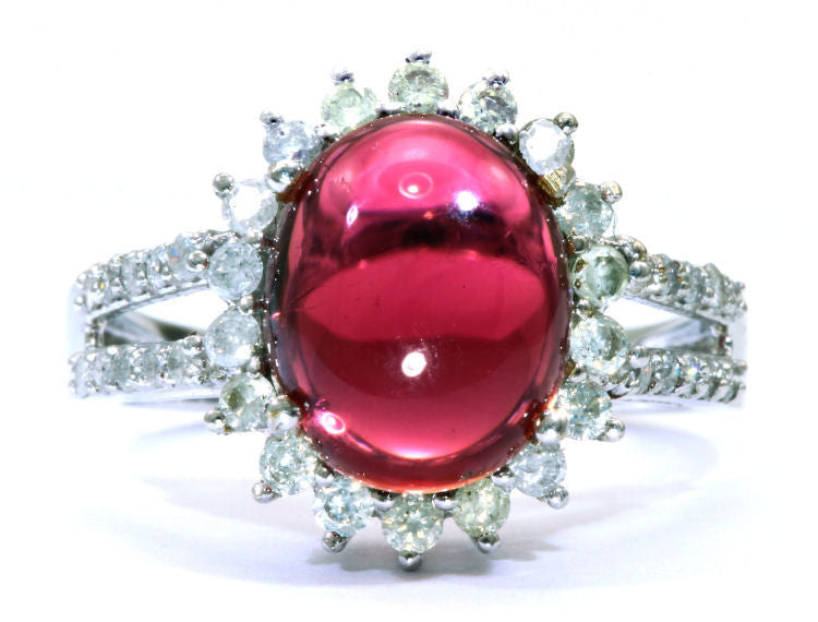 10.46ct Pink Tourmaline & Diamond Ring in 14k White Gold