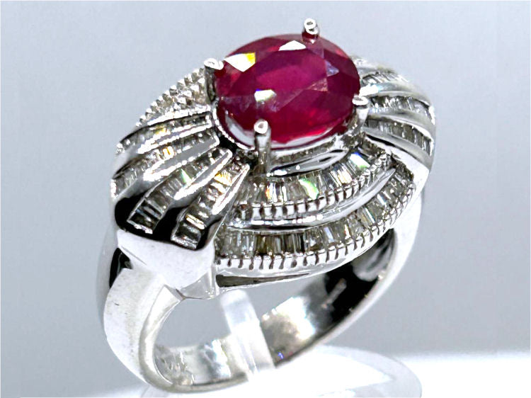 3.18ct Ruby & Diamond Cluster Ring in 14K White Gold