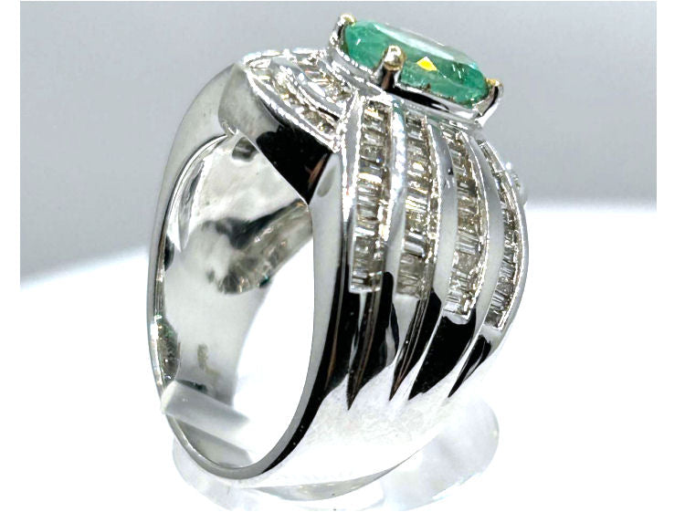 3.20ct Emerald & Diamond Ring in 18K White Gold