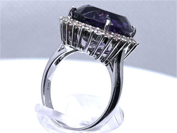 7.49ct Amethyst and Diamond Ring in 14k White Gold