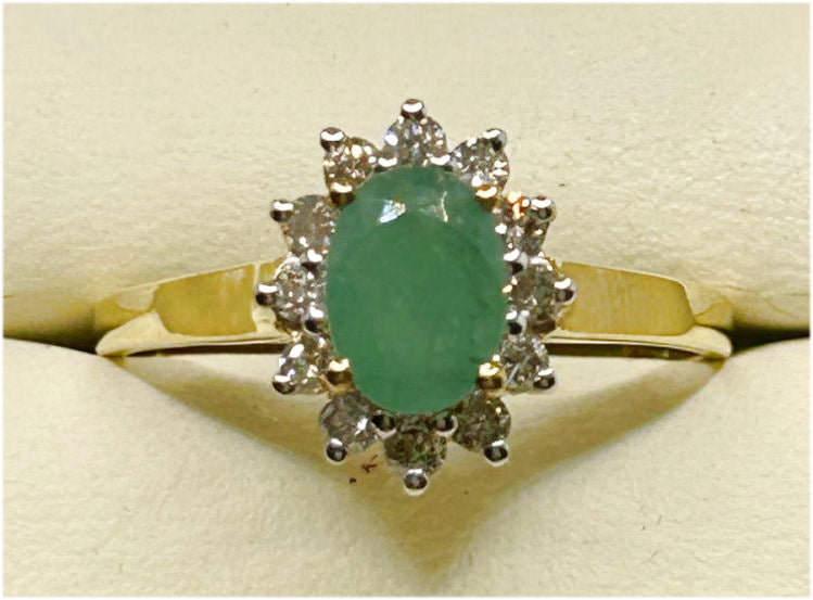 1.14ct Emerald & Diamond Ring in 14K Yellow Gold
