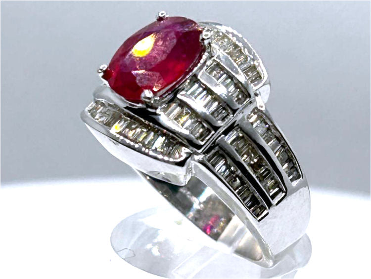 4.27ct Ruby & Diamond Ring in 14K White Gold