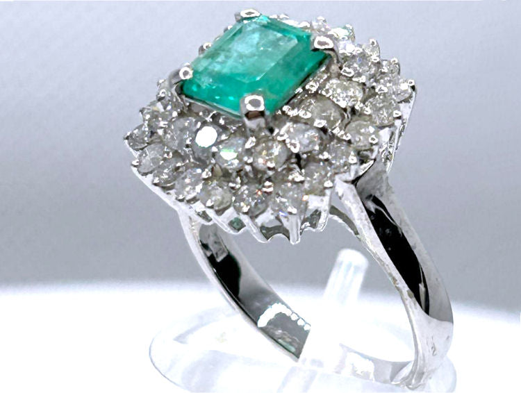 2.40ct Emerald & Diamond Ring in 18K White Gold