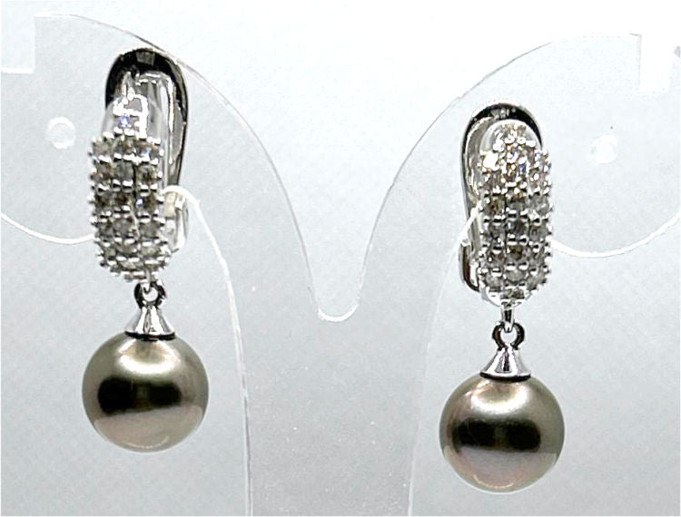 0.60ct Tahitian Pearls & Diamond Drop Earrings in 18K White Gold