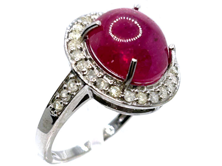 10.25ct Ruby & Diamond Ring in 14k White Gold