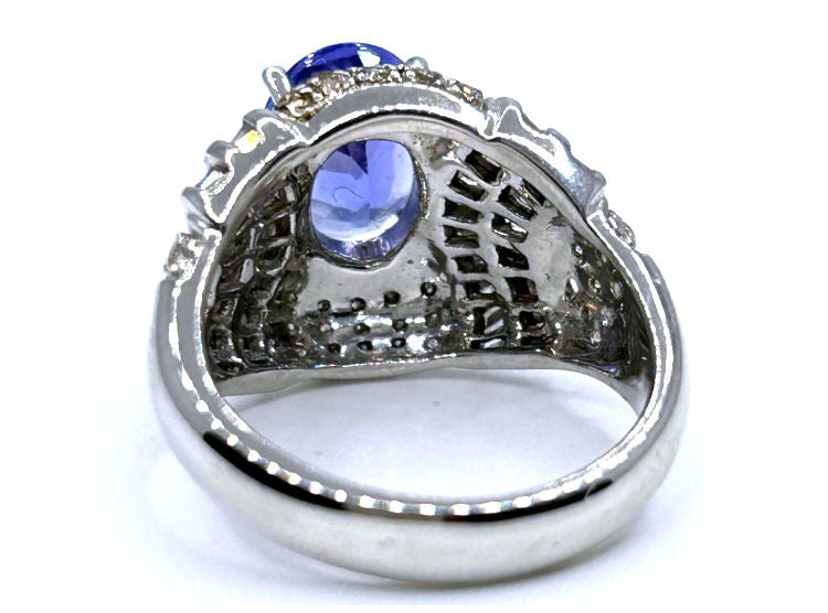 4.41ct Tanzanite & Diamond Ring in 14K White Gold - Baguette Shape