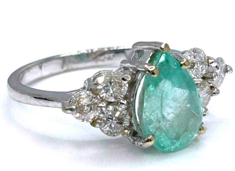 2.93ct Colombian Emerald & Diamond Cluster Ring in 14K White Gold