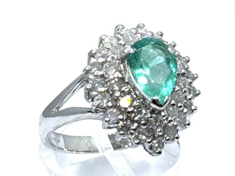Striking 1.99ct Diamond & Emerald 18K White Gold Ring