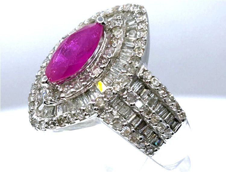 3.16ct Ruby & Diamond Ring in 14K White Gold