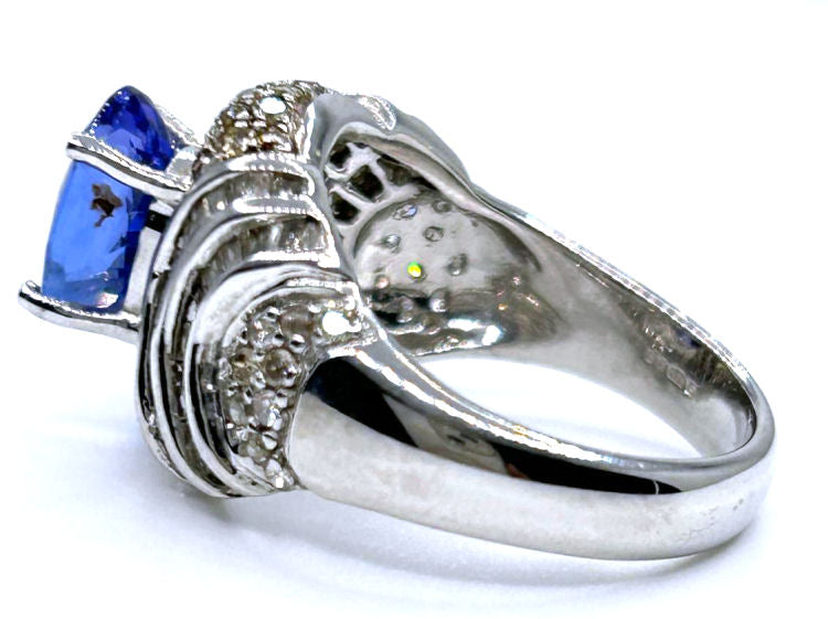 4.41ct Tanzanite & Diamond Ring in 14K White Gold - Baguette Shape