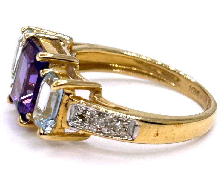 2.76ct Amethyst, Topaz & Diamond Ring in 10K Yellow Gold