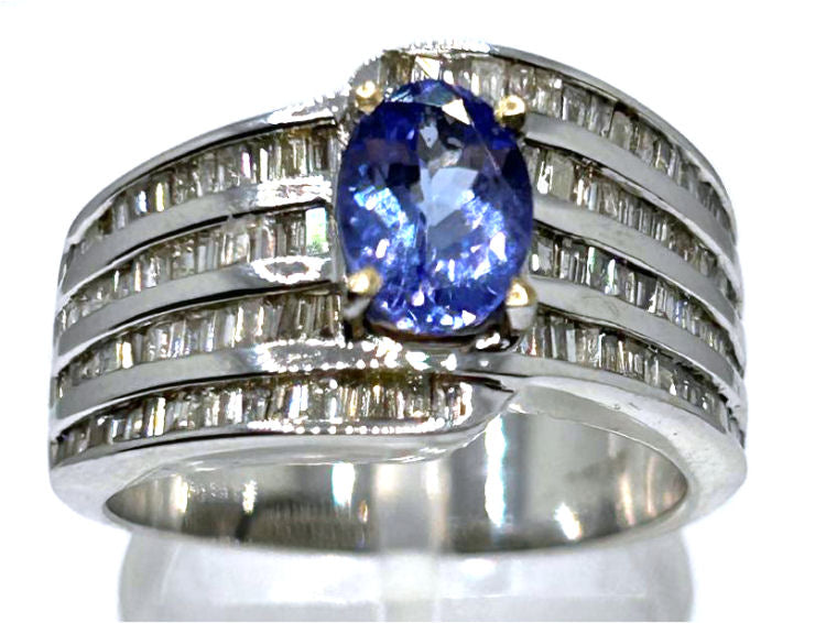2.04ct Tanzanite & Diamond Ring in 18K White Gold - Baguette Shape