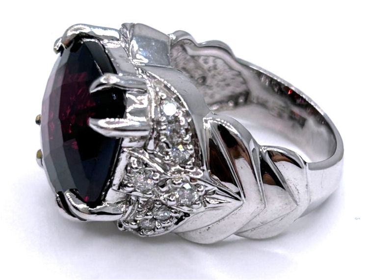 12.56ct Rhodolite & Diamond Ring in 14K White Gold