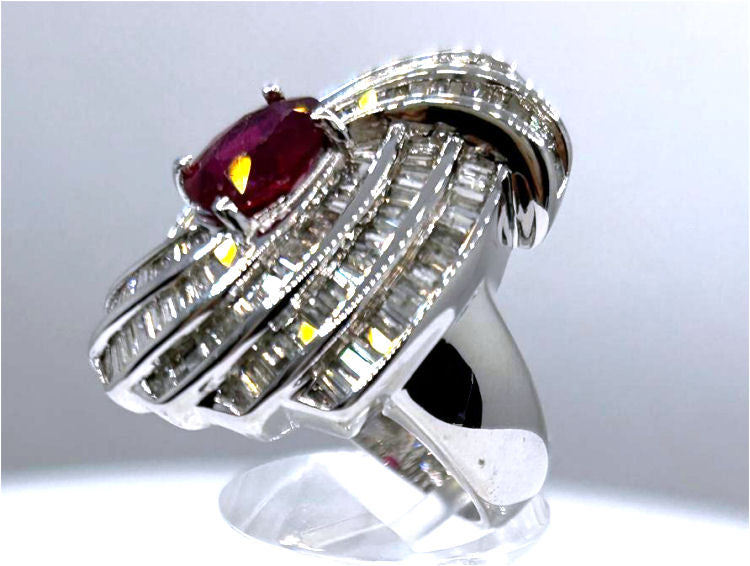4.29ct Ruby and Diamond Set in 14K White Gold Ring