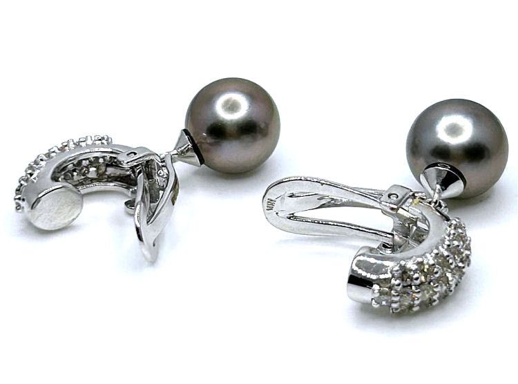 0.60ct Tahitian Pearls & Diamond Drop Earrings in 18K White Gold