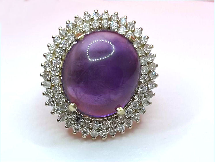 16.93ctw Diamond and Amethyst Set in 18K Yellow Gold Ring