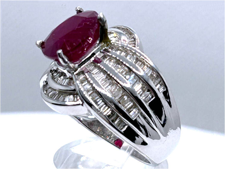 4.30ct Ruby & Diamond Ring in 14K White Gold