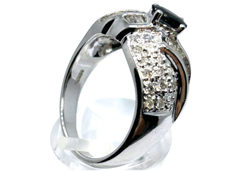 1.38 Ct Diamond Blue Sapphire Ring in 18k White Gold