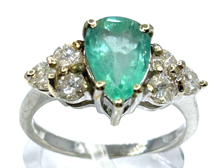 1.94ct Colombian Emerald & Diamond Cluster Ring in 14K White Gold
