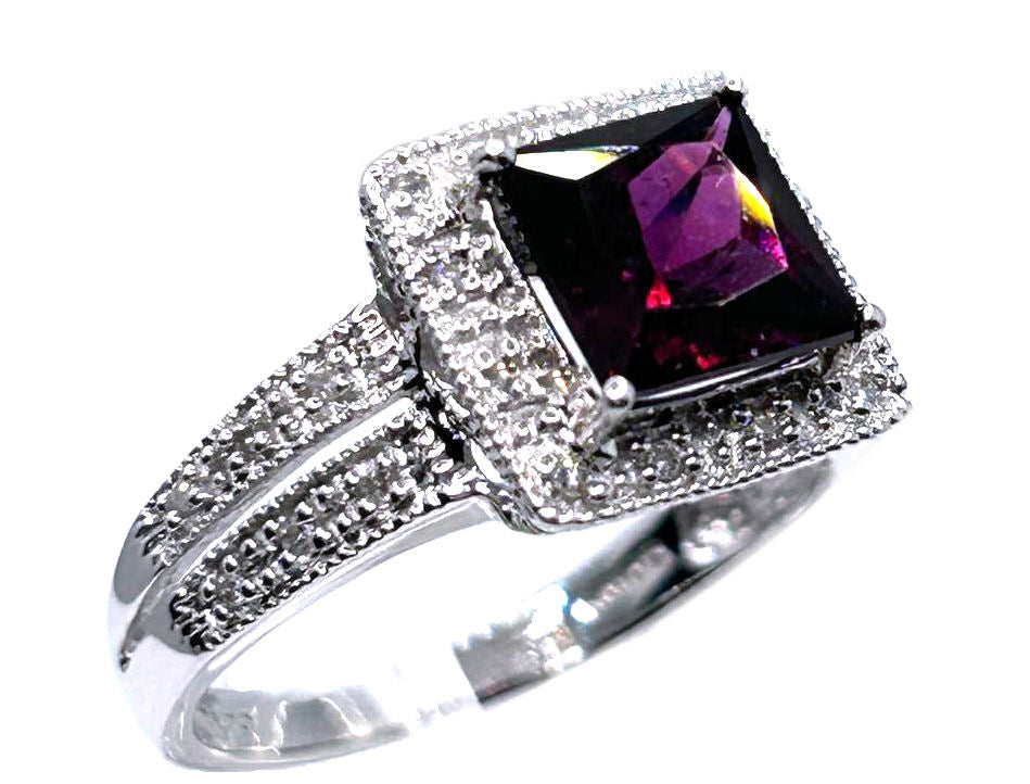 1.65ct Rhodolite Garnet &Diamond Ring in 10K White Gold