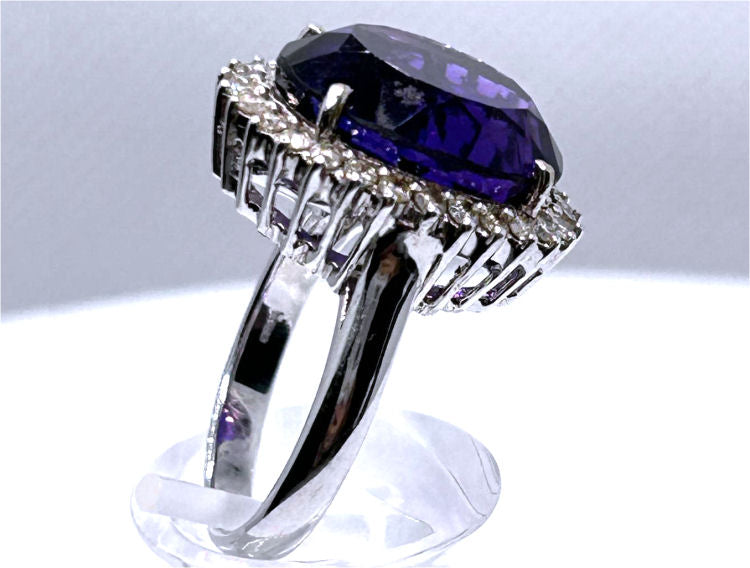 7.49ct Amethyst and Diamond Ring in 14k White Gold