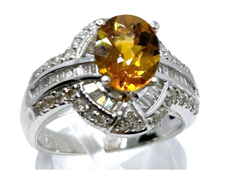 2.41ct Citrine & Diamond Ring in 14K White Gold