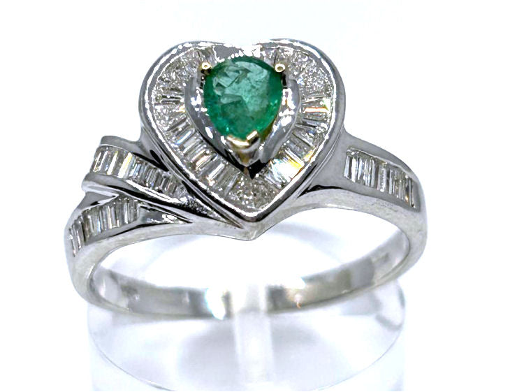 0.74ct Colombian Emerald & Diamond Diamond Ring in 18k White Gold