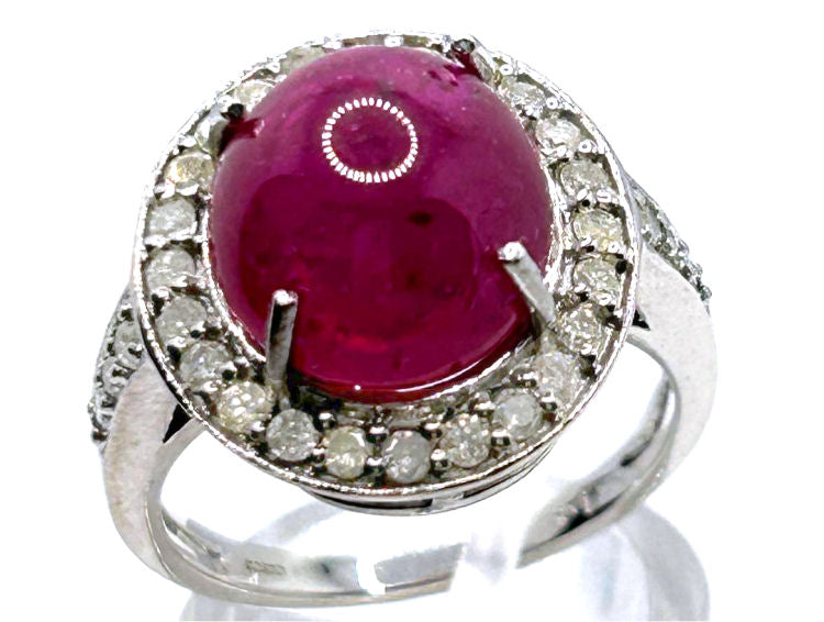 10.25ct Ruby & Diamond Ring in 14k White Gold