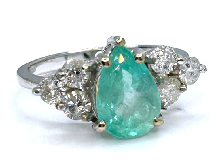 2.93ct Colombian Emerald & Diamond Cluster Ring in 14K White Gold