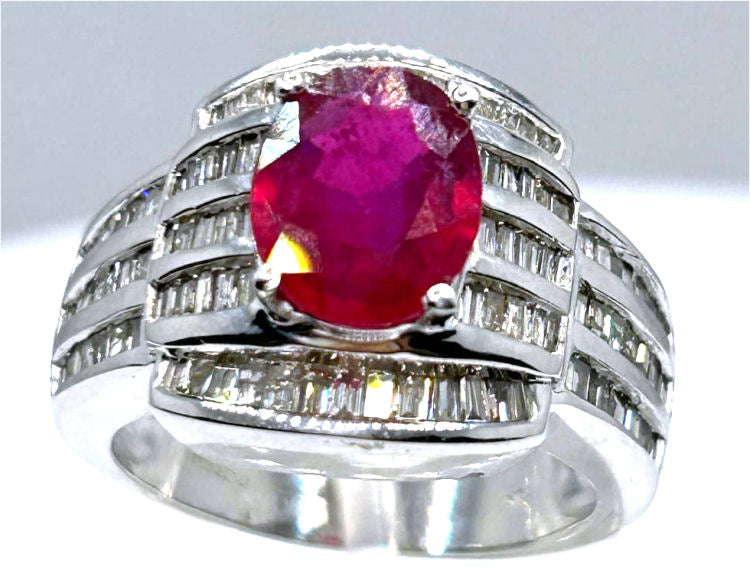 4.27ct Ruby & Diamond Ring in 14K White Gold