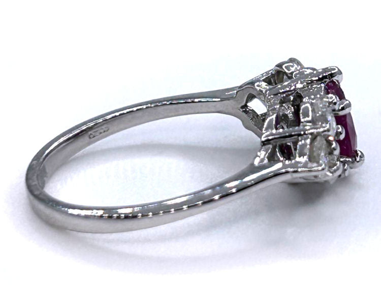 1.73ct Ruby & Diamond Cluster Ring in 14K White Gold