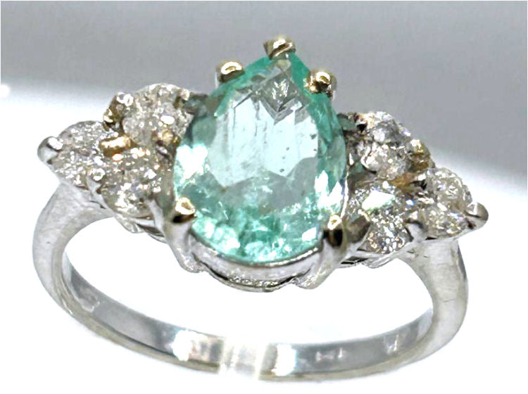 1.80ct Colombian Emerald & Diamond Cluster Ring in 14K White Gold