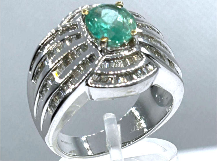3.20ct Emerald & Diamond Ring in 18K White Gold