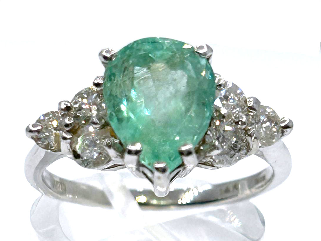 3.60ct Colombian Emerald & Diamond Cluster Ring in 14K White Gold