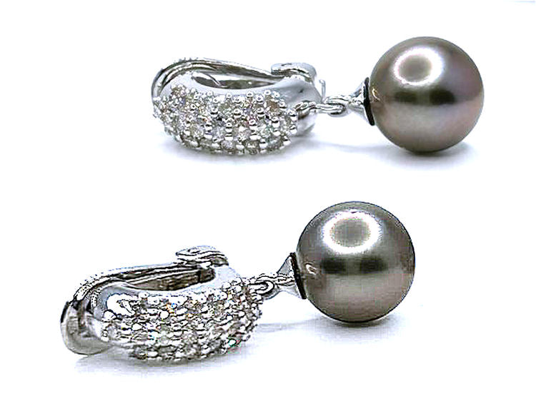 0.60ct Tahitian Pearls & Diamond Drop Earrings in 18K White Gold