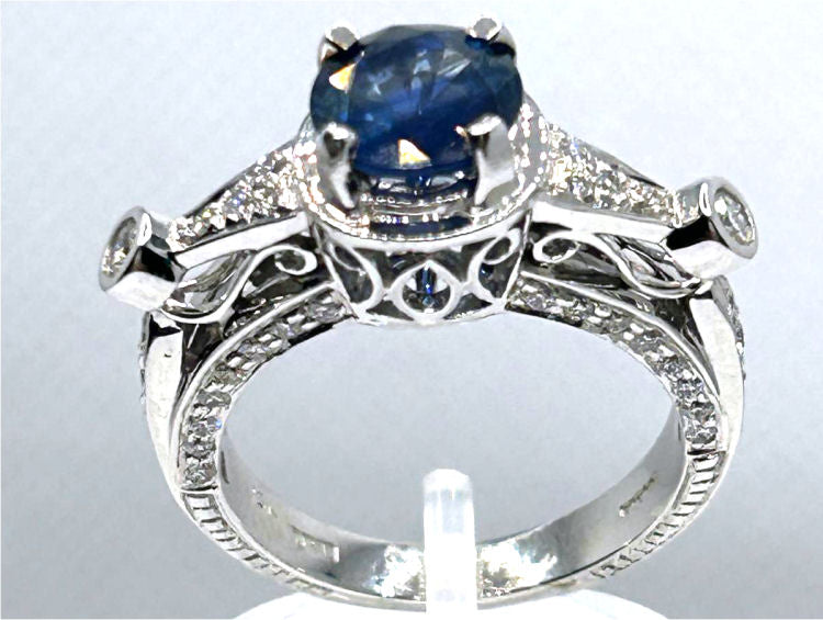 2.57ct Ceylon Sapphire & Diamond Ring in 18K White Gold