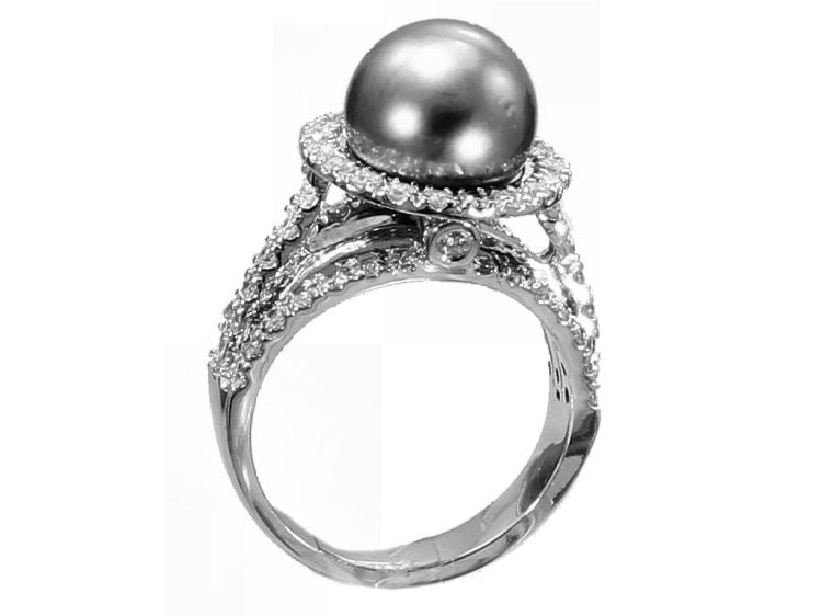 0.90ctw Diamond and Tahitian Pearl Set in 18K White Gold Ring