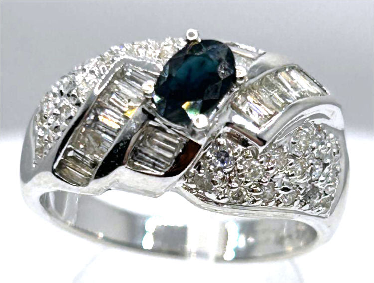 1.38 Ct Diamond Blue Sapphire Ring in 18k White Gold