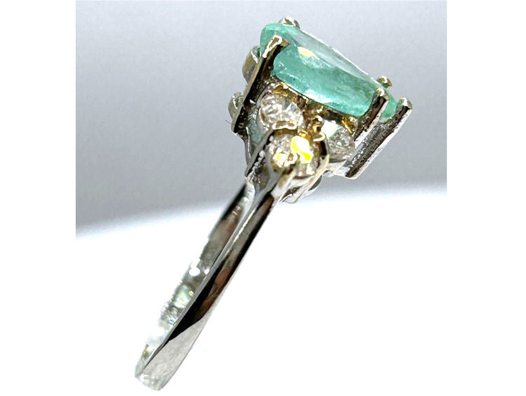 1.94ct Colombian Emerald & Diamond Cluster Ring in 14K White Gold