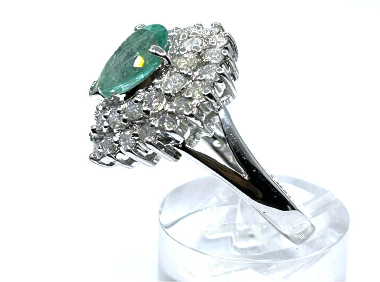 Striking 1.99ct Diamond & Emerald 18K White Gold Ring