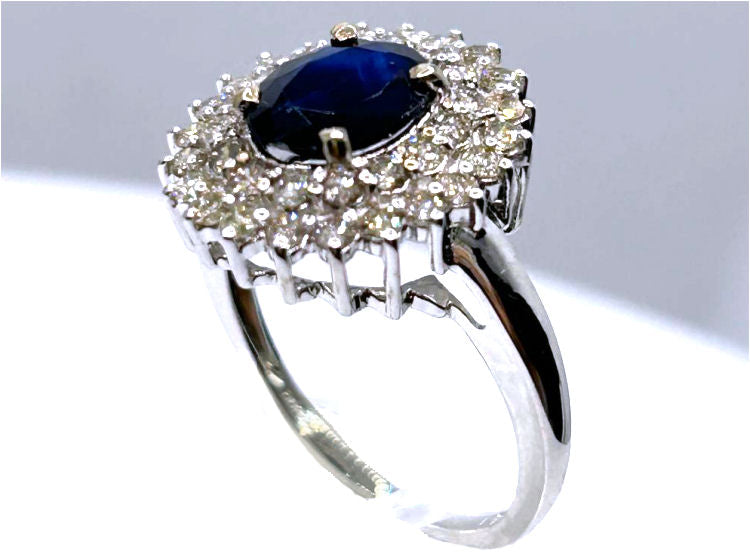 2.60 ctw Diamond and Sapphire Set in 18K White Gold Ring