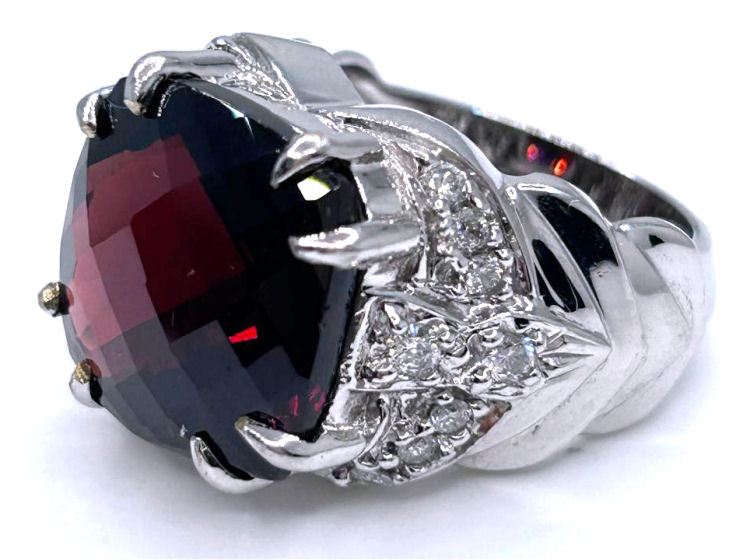 12.56ct Rhodolite & Diamond Ring in 14K White Gold